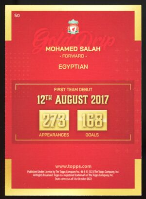 2022-23 Liverpool FC Team Set Gold Drip Mohamed Salah #50