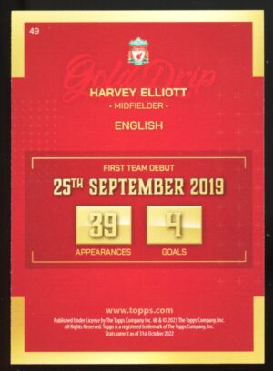 2022-23 Liverpool FC Team Set Gold Drip Harvey Elliot #49