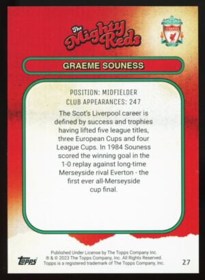 2023-24 Topps Liverpool FC Team Set The Mighty Reds Graeme Souness #27