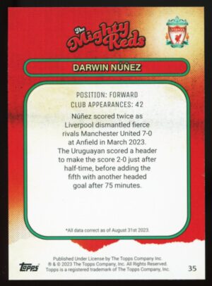 2023-24 Topps Liverpool FC Team Set The Mighty Reds Darwin Núñez #35