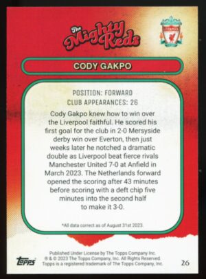 2023-24 Topps Liverpool FC Team Set The Mighty Reds Cody Gakpo #26