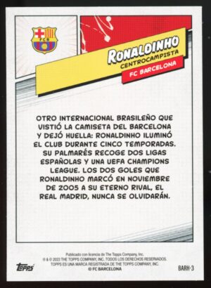 2023-24 Topps FC Barcelona Fan Set Heroes Ronaldinho #BARH-3