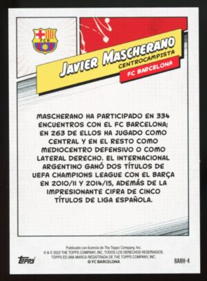 2023-24 Topps FC Barcelona Fan Set Heroes Javier Mascherano #BARH-4