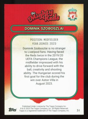 2023-24 Topps Liverpool FC Team Set The Mighty Reds Dominik Szoboszlai #31