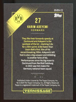 2024 Topps Borussia Dortmund Vernissage Karim Adeyemi #BVBV-22 Green /99 RC