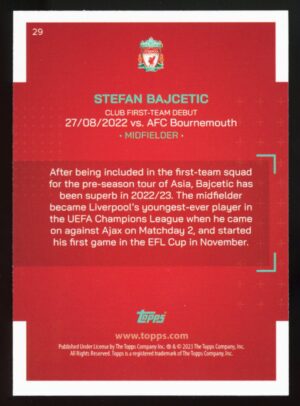 2022-23 Topps Liverpool FC Team Set Stefan Bajcetic Our City #29