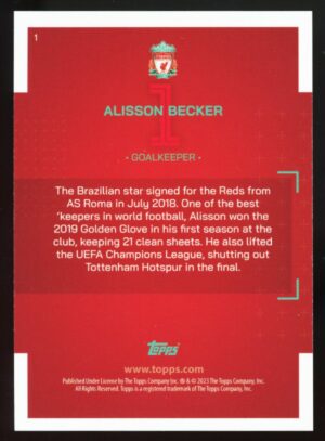 2022-23 Topps Liverpool FC Team Set Icy Alisson Becker #1