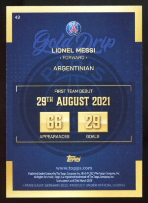 2023 Topps PSG Team Set Gold Drip Icy Lionel Messi #48