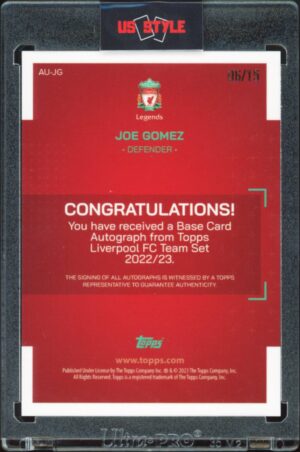 2022-23 Topps Liverpool FC Team Set Joe Gomez AU-JG Purple /15