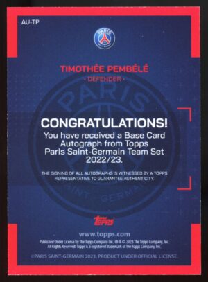 2022-23 Topps PSG Team Set Timothée Pembélé Auto #AU-TP