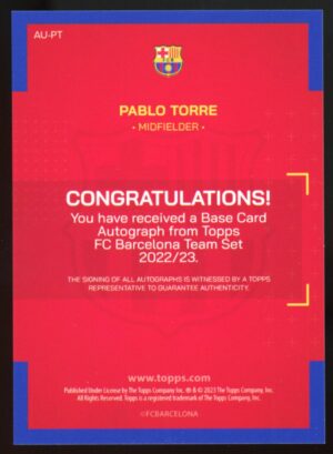 2022-23 Topps FC Barcelona Team Set Pablo Torre Auto #AU-PT Rookie