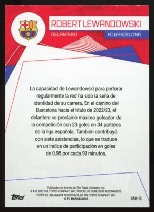 2023/24 Topps FC Barcelona Fan Set Robert Lewandowsk #BAR-18 - Aqua /399