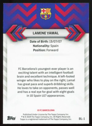 2023-24 Topps Barcelona Team Set Blaugrana Lamine Yamal BL-1 Rookie