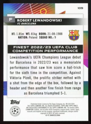 2024 Topps Finest Robert Lewandowski #109 - Aqua Vaporwave /250