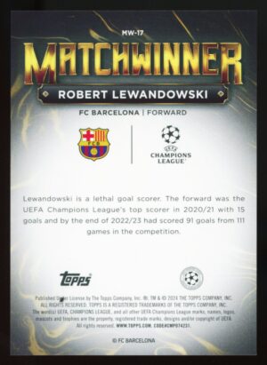 2023/24 Topps UCC Superstars Matchwinner Robert Lewandowski #MW-17