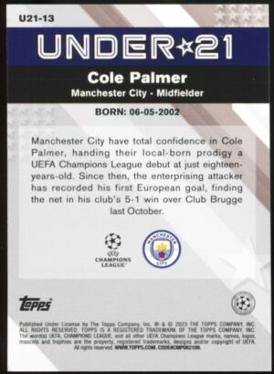 2023 Topps Chrome Merlin UEFA - UNDER 21 - Cole Palmer #U21-13 Manchester City