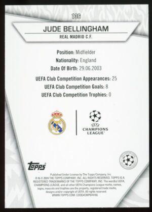 2023-24 Topps Super Stars UCL Jude Bellingham #136 – Golden Pixels