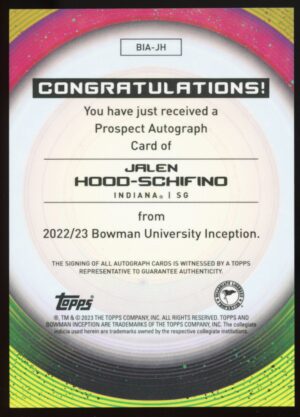 2022-23 Bowman Inception University Fuchsia Foil /75 Jalen Hood-Schifino #BIA-JH Auto