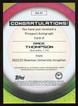 2022-23 Bowman University Inception Race Thompson #BIA-RT Prospect Auto