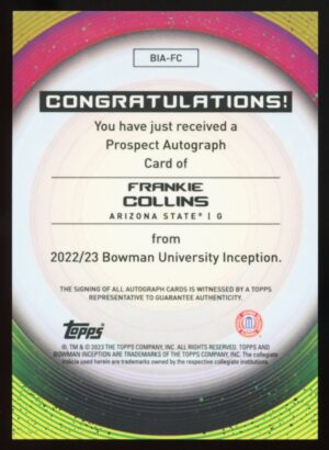 2022-23 Bowman University Inception Frankie Collins #BIA-FC Auto