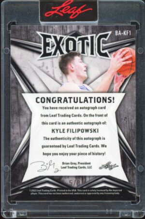 2022-23 Leaf Exotic Variations Mosaic Elephant Numbered /8 - Kyle Filipowski #BAK-F3 Auto