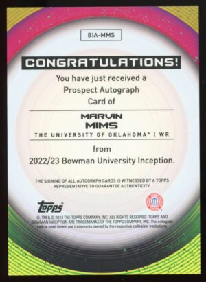 2022-23 Bowman University Inception Marvin Mims #BIA-MMS Auto Rookie