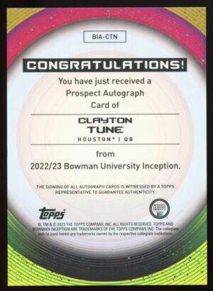 2022-23 Bowman University Inception Clayton Tune #BIA-CTN Rookie Auto