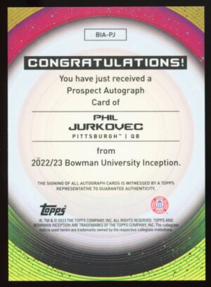 2022-23 Bowman Inception University Phil Jurkovec #BIA-PJ Auto