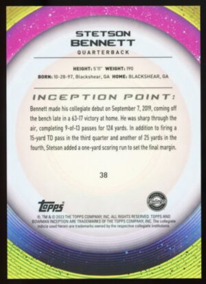 2022-23 Bowman Inception University Stetson Bennett #38 Gold Foil V1 /50