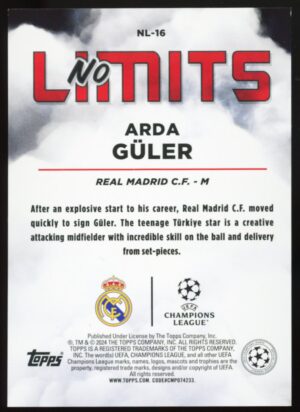 2023-24 Topps UCC Superstars – NO LIMITS Arda Güler #NL-16