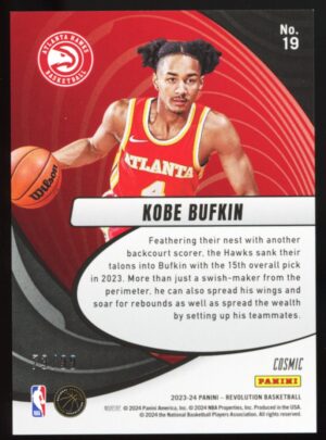 2023-24 Panini Revolution Vortex Cosmic Rookie /99 - Kobe Bufkin #19