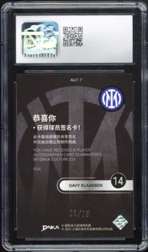 2023 DAKA INTER Davy Klaassen #AU7-7 Auto /5 Graded CGC NM/MINT 8.5