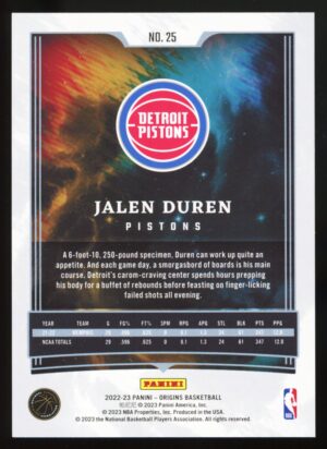 2022-23 Panini Origins Jalen Duren #25 Detroit Pistons Rookie RC