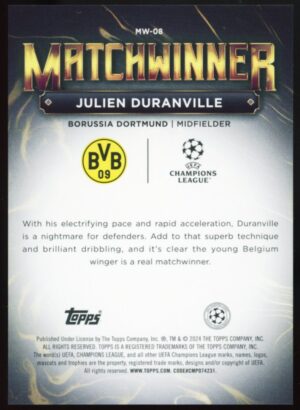 2023/24 Topps UCC Superstars Julien Duranville MatchWinner #MW-08