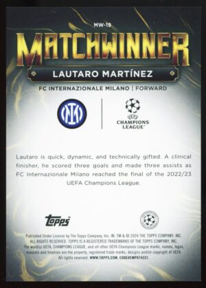 2023/24 Topps UCC Superstars Lautaro Martínez MatchWinner #MW-19