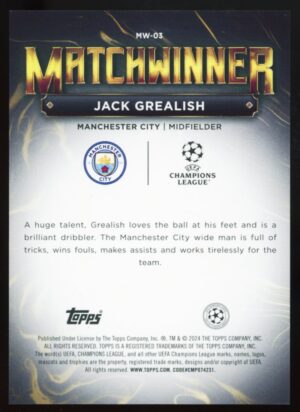 2023/24 Topps UCC Superstars Jack Grealish MatchWinner #MW-03