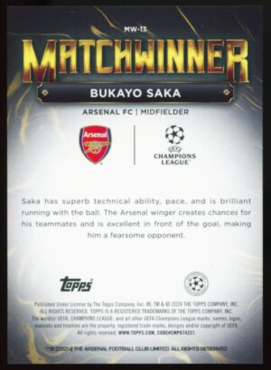 2023/24 Topps UCC Superstars Bukayo Saka MatchWinner #MW-13