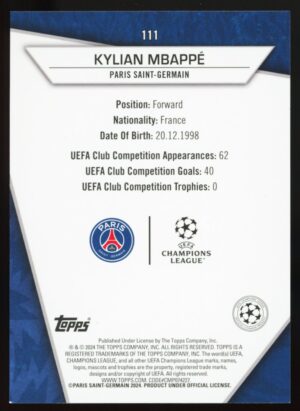 2023-24 Topps Super Stars UCL Kylian Mbappé #136 – Common (Yellow)