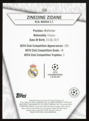 2023-24 Topps Super Stars UCL Zinedine Zidane #193