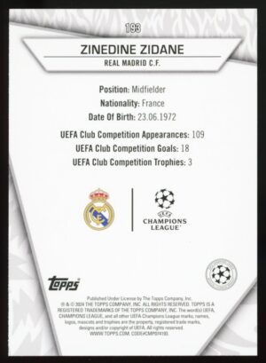 2023-24 Topps Super Stars UCL Zinedine Zidan #193 – Common (Yellow)