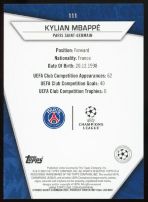 2023-24 Topps Super Stars UCL Kylian Mbappé #111