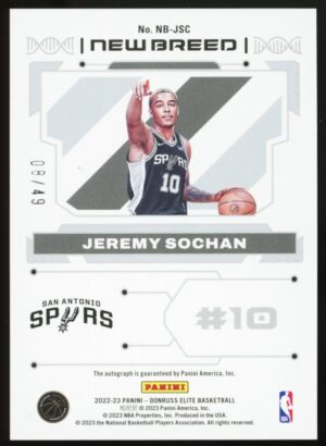 2022-23 Donruss Elite Jeremy Sochan New Breed Red /49 RC Auto