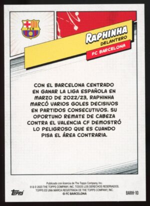 2023-24 Topps FC Barcelona Fan Set Heroes Raphinha #BARH-10 Aqua /399