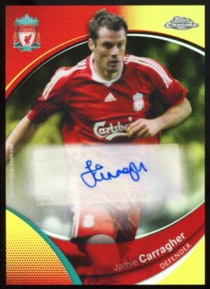 2023-24 Topps Chrome Liverpool Jamie Carragher #AU-JC Yellow Refractor /75 Auto