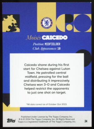 2023-24 Topps Chelsea Team Set Moisés Caicedo #34 King´s Road