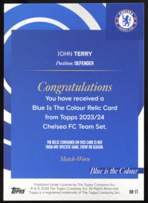 2023-24 Topps Chelsea FC Team Set John Terry #BR-JT Blue is the Colour Match-Worn Pink /99