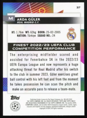 2023-24 Topps Finest UCC Arda Güler #37 Green Refractor /99