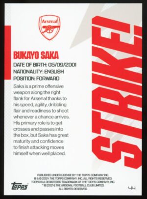 Topps 2023-24 Arsenal Team Set Bukayo Saka #44 Strike Icy Foil Parallel