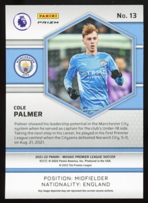 2021-22 Panini Mosaic Premier League Cole Palmer #13 Red Reactive Prizm Rookie