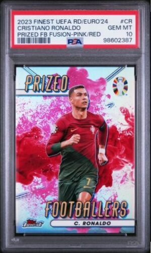 2022 Topps Finest Road To UEFA EURO 2024 PRIZED FOOTBALLERS FUSION - PINK/RED CRISTIANO RONALDO #PFV-CR GEM MT 10